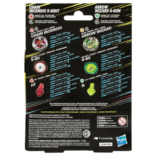 Beyblade X Chain Incendio 5-60HT and Arrow Wizard 4-60N Battling