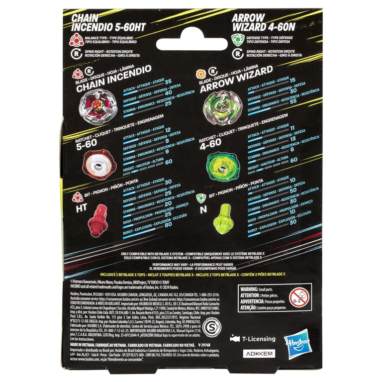 Beyblade Beyblade X Chain Incendio and Arrow Wizard Dual Pack Set