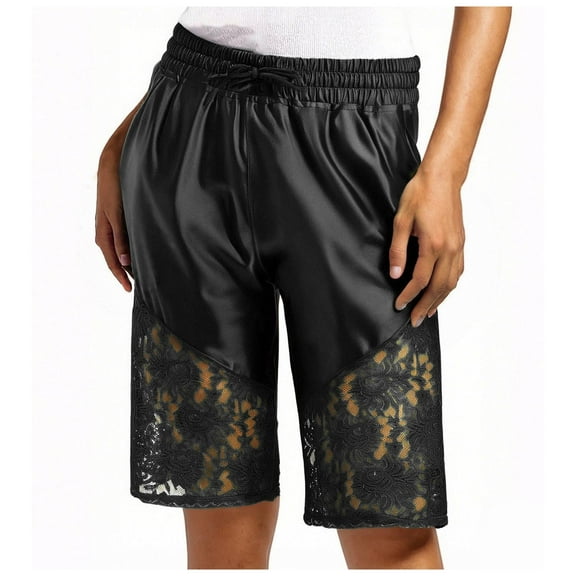 YUGYXL Lace Satin Bermuda Shorts for Women High Waist Breathable Mesh Silk Cute Basketball Shorts Y2k Streetwear Black S