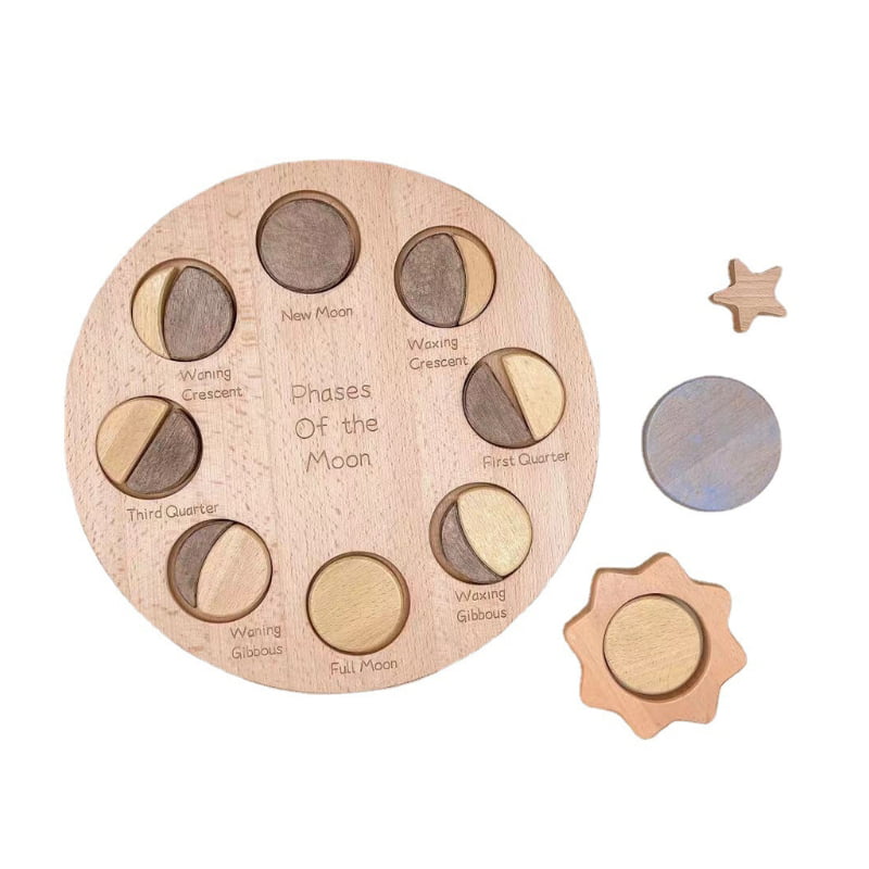 Montessori learning educational toys Moon phases wooden puzzle colored 