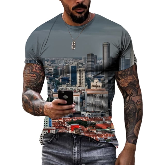 T-Shirts Graphiques Mode Été Paysage Urbain Hommes Décontractés Confortables Impression 3D Tendance harajuku Col Rond Manches Courtes