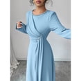 thumbnail image 4 of Blue Elegant Long-Sleeved Round-Neck A-Line Dress With Pearl Embellishments And Fitted Waist, 4 of 8