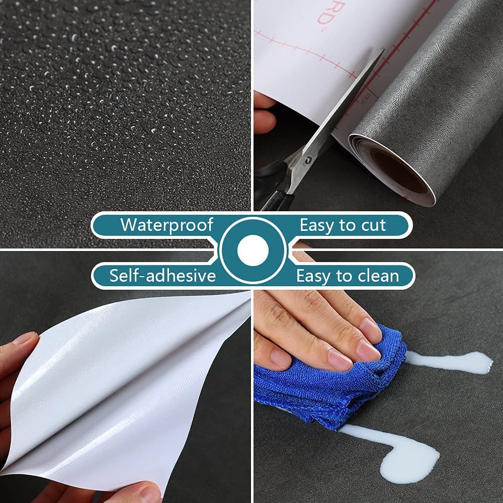 VEELIKE 15.7''x354'' Charcoal Black Concrete Wallpaper Peel and Stick Thick Concrete Contact Paper for Countertops Waterproof Self Adhesive Removable Vinyl Film Decorative for Bathroom Bedroom Garage