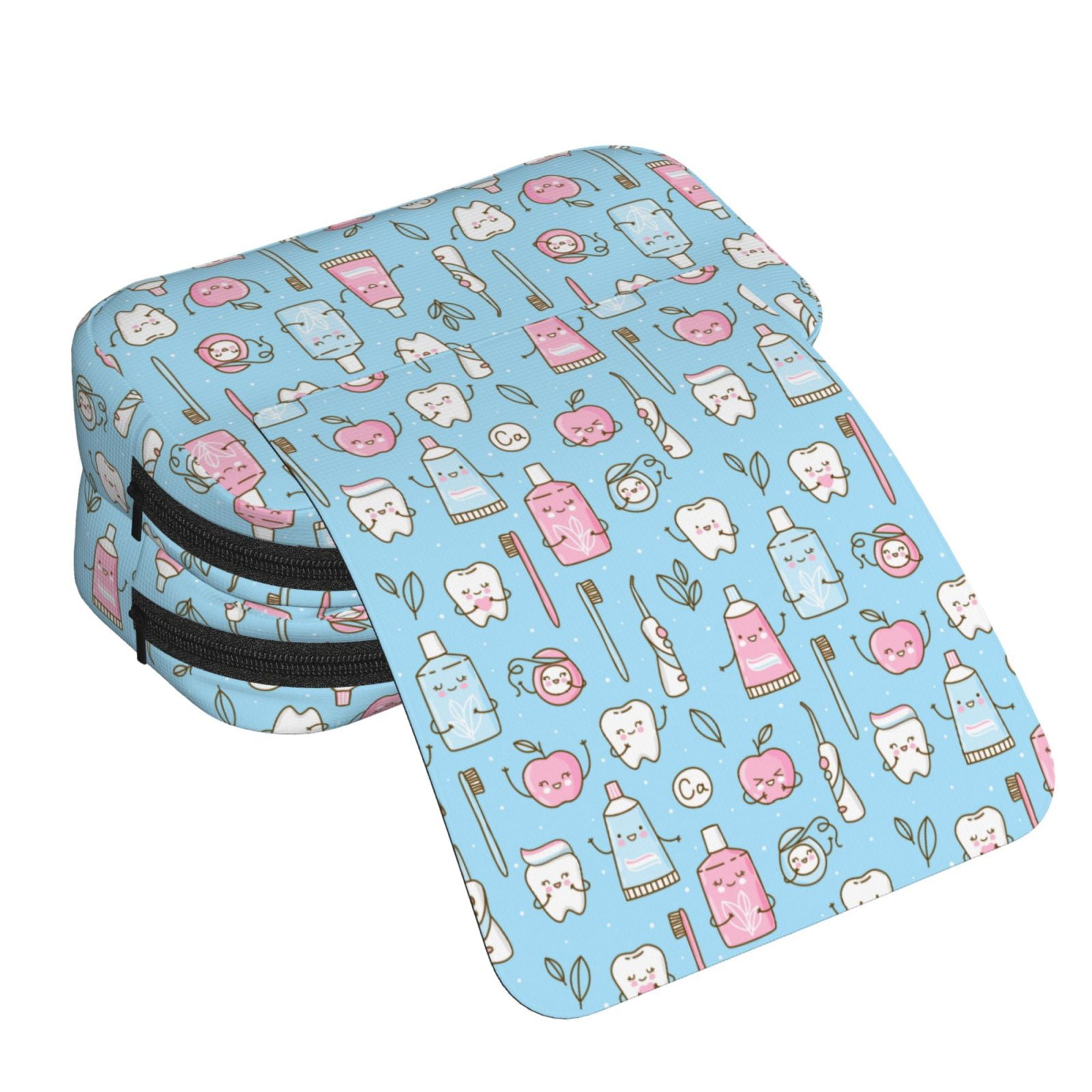 Rateoe Funny Cute Teeth Pattern Double Clamshell Pen Case, Storage Organizer with Two Zipper Compartments– Holds Up to 50 Pencils & Pens