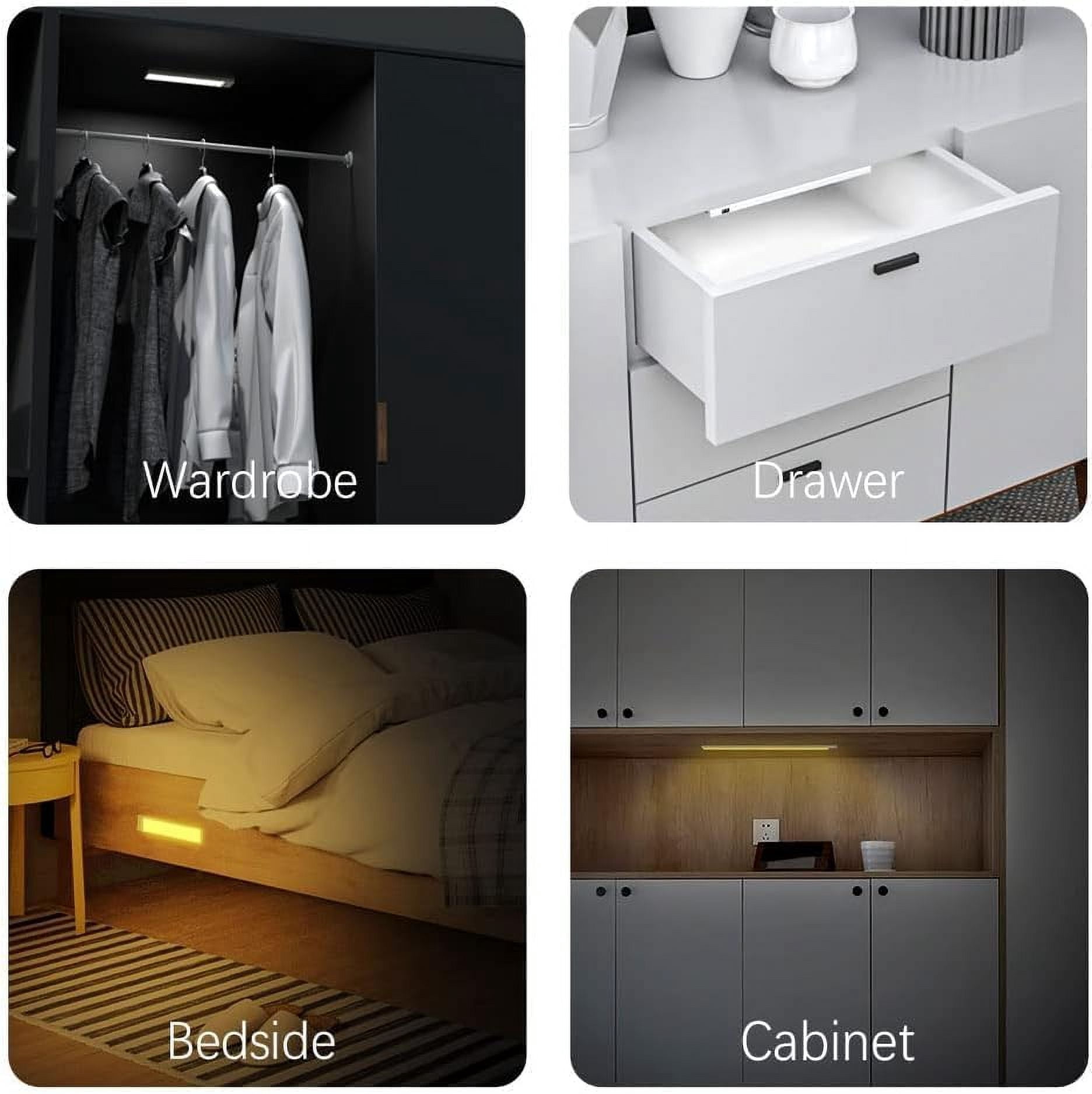 VST Under Cabinet Lights, Motion Sensor Light Indoor 2200mAh Rechargeable, Closet Lights with Magnetic Suck, Cordless Under Counter Lights for Stairs Kitchen (3 Pack, Nature Light - 4000K)