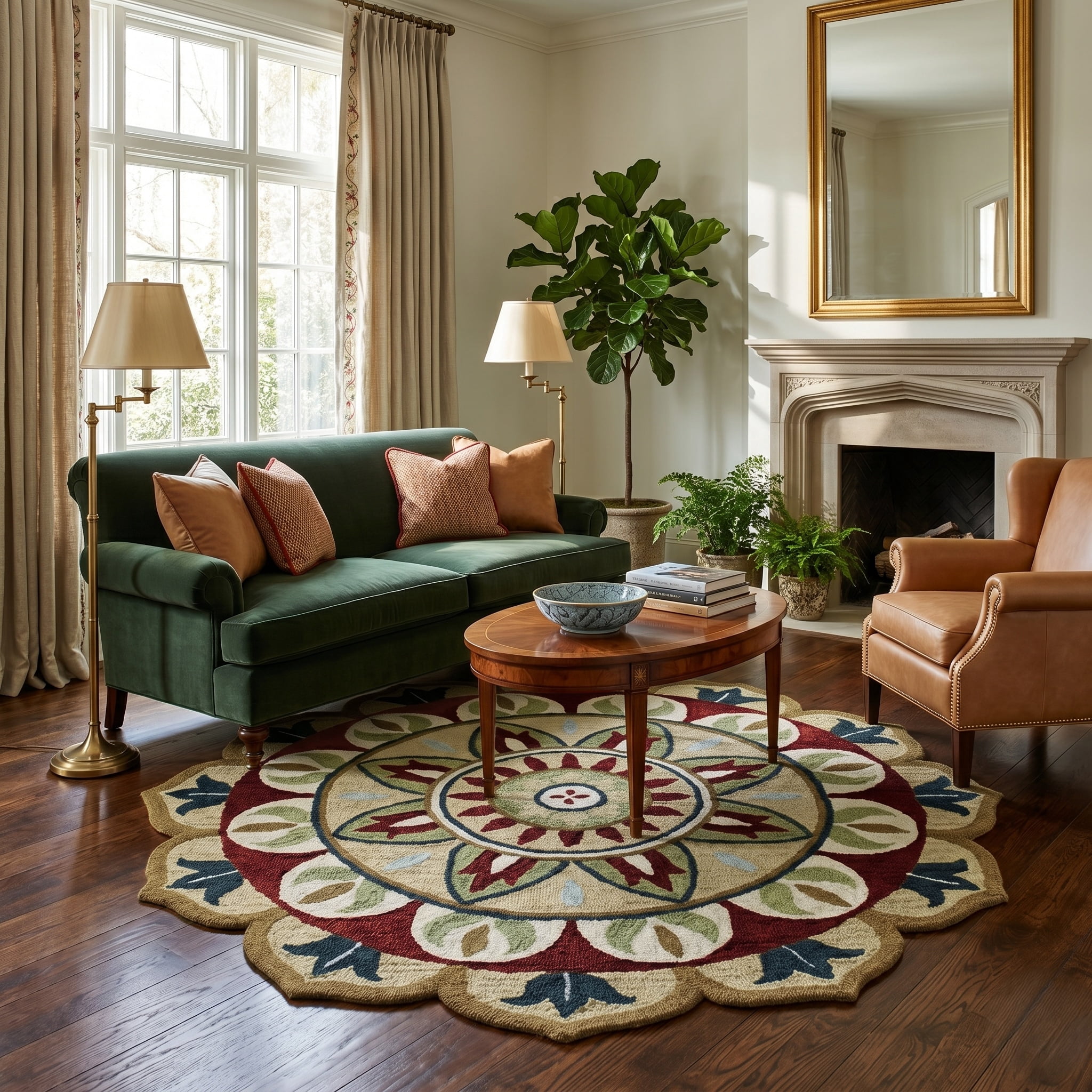 Ox Bay Evie 6' Round Red/Green Floral Medallion Indoor Area Rug