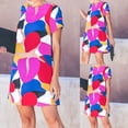 thumbnail image 1 of WaiiMak Femmes Décontracté Geo Print Robe Manches Courtes Genou Longueur Tunique Tshirt Robe Col Rond Couleur Bloc Robe Patchwork, 1 of 9