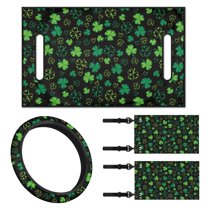 Jeiento 4 PCS Golf Cart Seat Cover with Golf Cart Steering Wheel Cover and 2PCS Golf Cart Flags Saint Patrick's Day Clovers Steering Wheel Cover Decor Golf Carts Essentials Golf Cart Banner