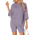 thumbnail image 1 of Conjunto de lounge de gran tamaño para mujeres INSPIRE CHIC, sudaderas de entrenamiento, camiseta con pantalones cortos de ciclista, conjuntos XL en gris y púrpura, 1 of 6