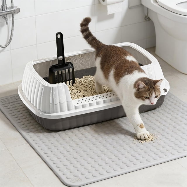Large Semi-Enclosed Cat Litter Box with Splash-Proof High Sides and Included Scoop, Reduces Litter Scatter, Easy to Clean, 48x32x15.5cm
