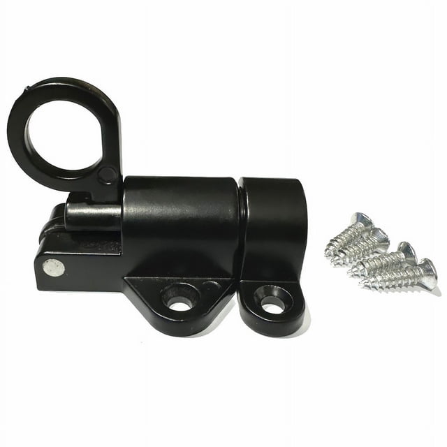 Cerradura de puerta con resorte negro, pestillo de perno resistente, aleación de aluminio, seguridad, cerradura automática de puerta deslizante con barril de resorte con tornillos