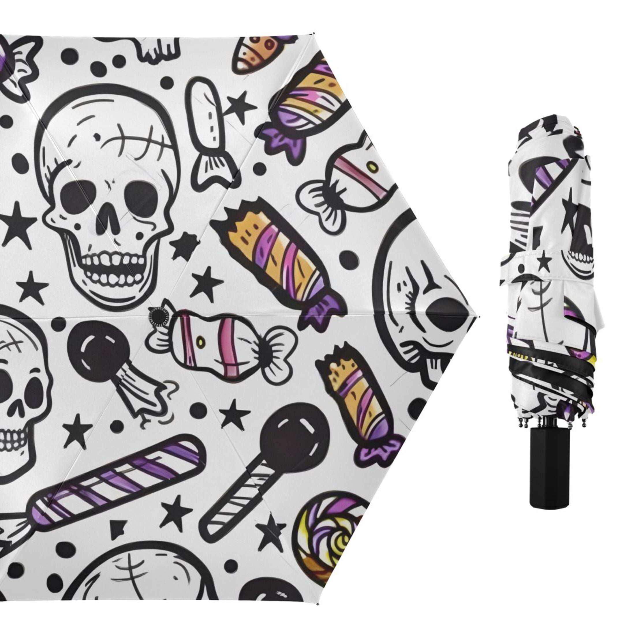 ALAZA Skeleton Cartoon UPF 50+ Compact Folding Umbrella for Rain Travel Umbrella Packable