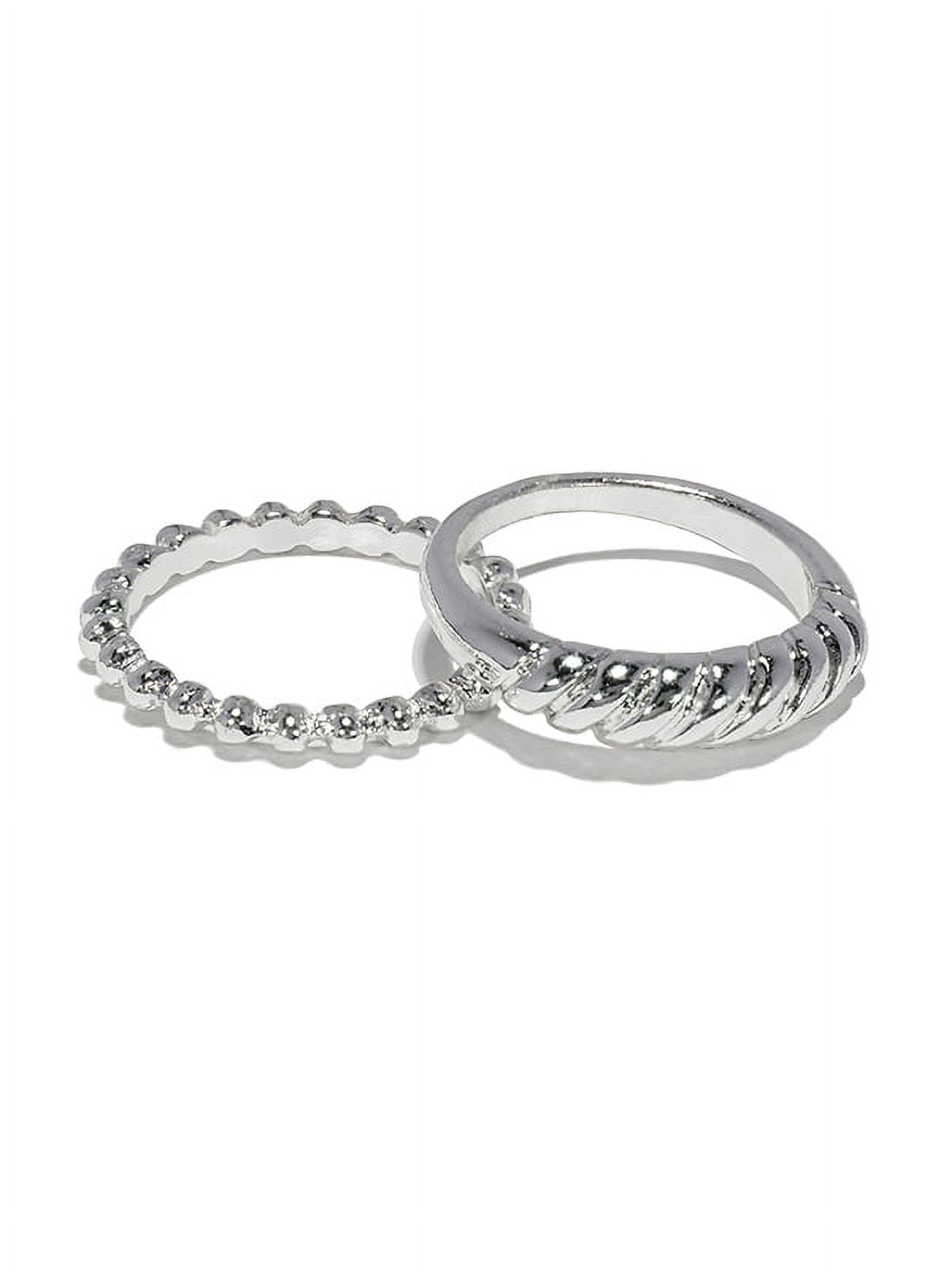 Claire's Girls Silver Chain Ring Set, Cubic Zirconia Gemstones, Medium, 5