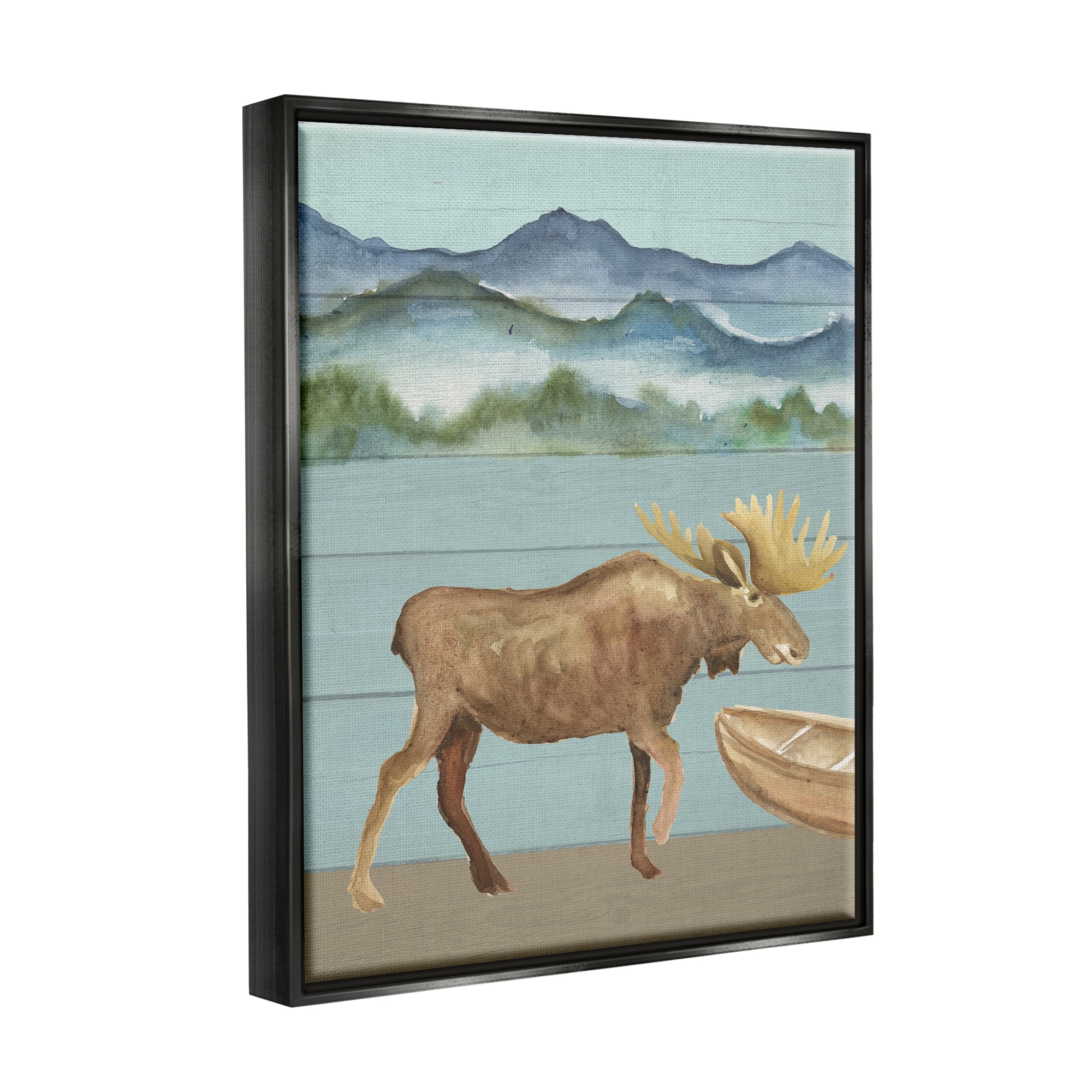 Stupell Industries Rustic Moose at Lake Animals & Insects Painting Black Floater Framed Art Print Wall Art, 25 x 31