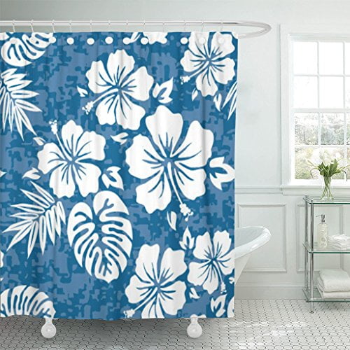 TOMPOP Shower Curtain Flower Aloha Hawaiian Pattern Tropical Hawaii