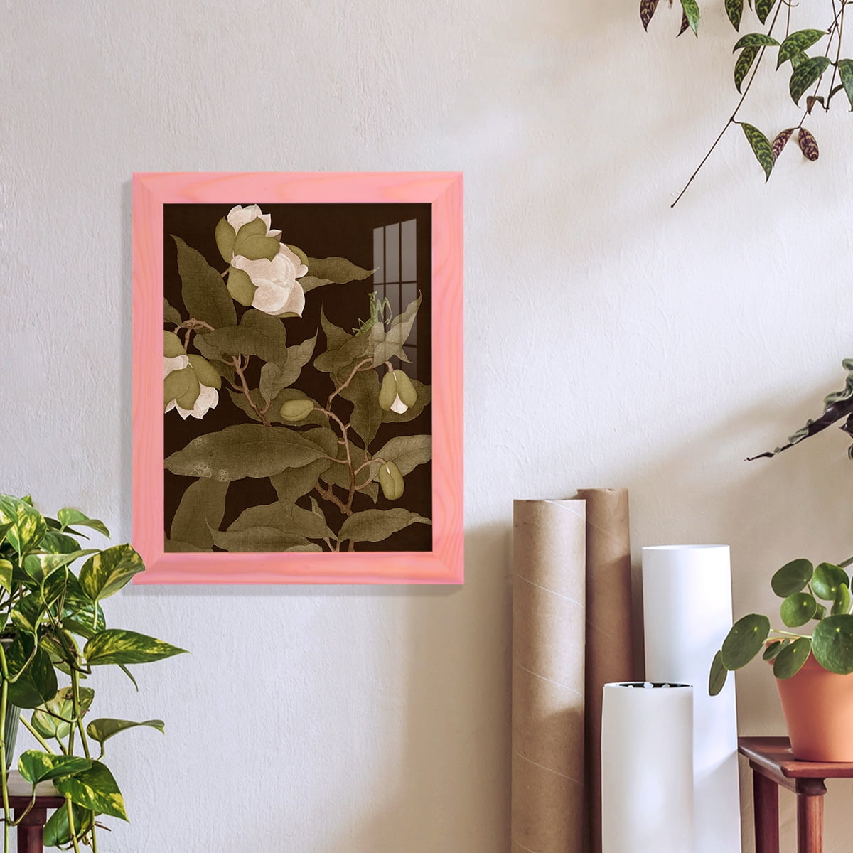 Asian Brocade I - Framed Print w/glass - Sunset Pink