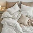 thumbnail image 5 of MooMee Striped Duvet Cover Set Queen 100% Washed Cotton Linen Like Textured Breathable 3-Piece (White& Sage Green Wide Stripes), 5 of 6