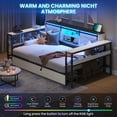thumbnail image 4 of Farmhouse Corner Bed Frame Twin Size with Bookcase Headboard Twin Daybed with Charging Station & Led Lights & Storage Drawers, Wooden Platform Bed Frame for Living Room Bedroom Guest Room, White, 4 of 9