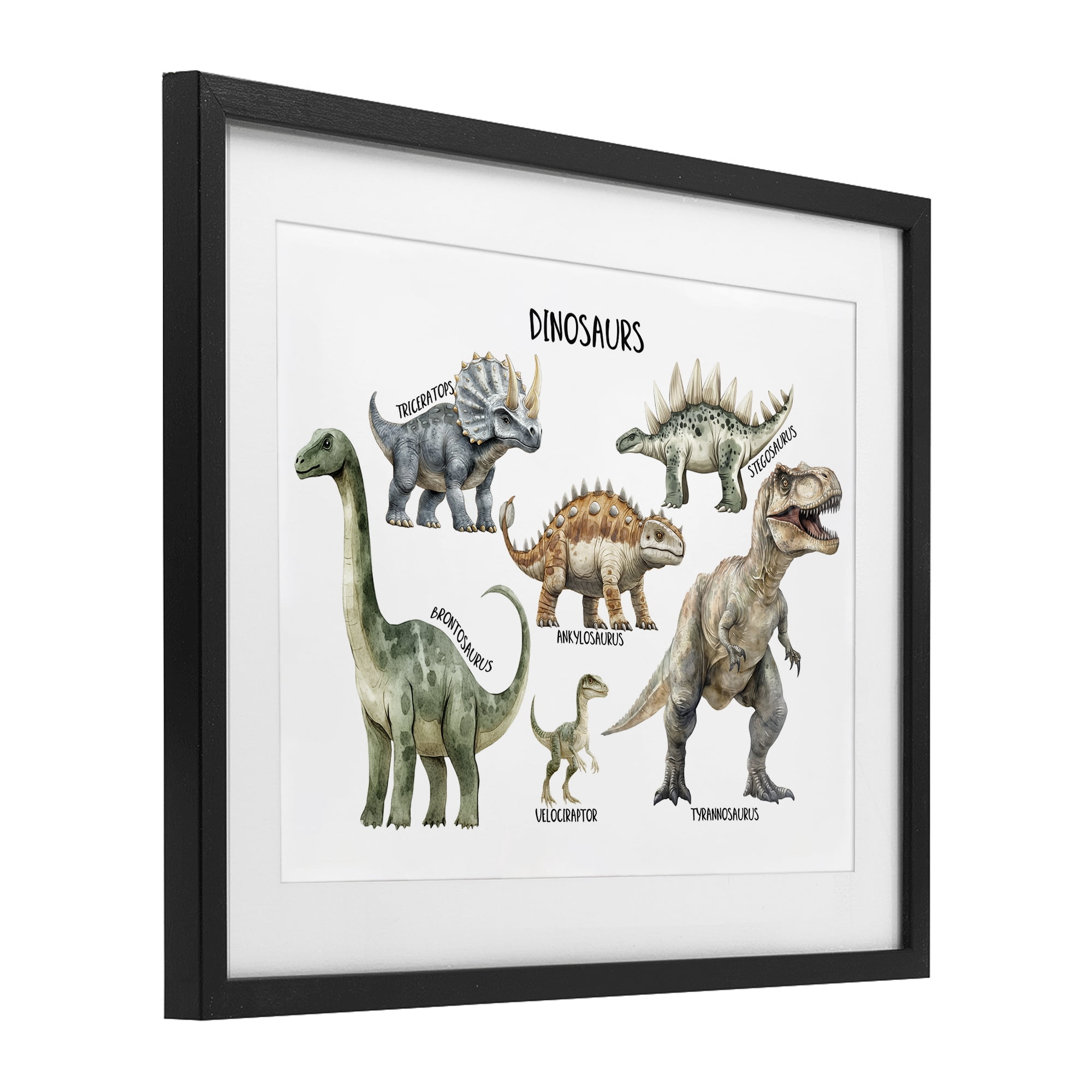 Stupell Industries Meet The Dinosaurs Black Framed Print Under Glass, design by Christine Simpson Art