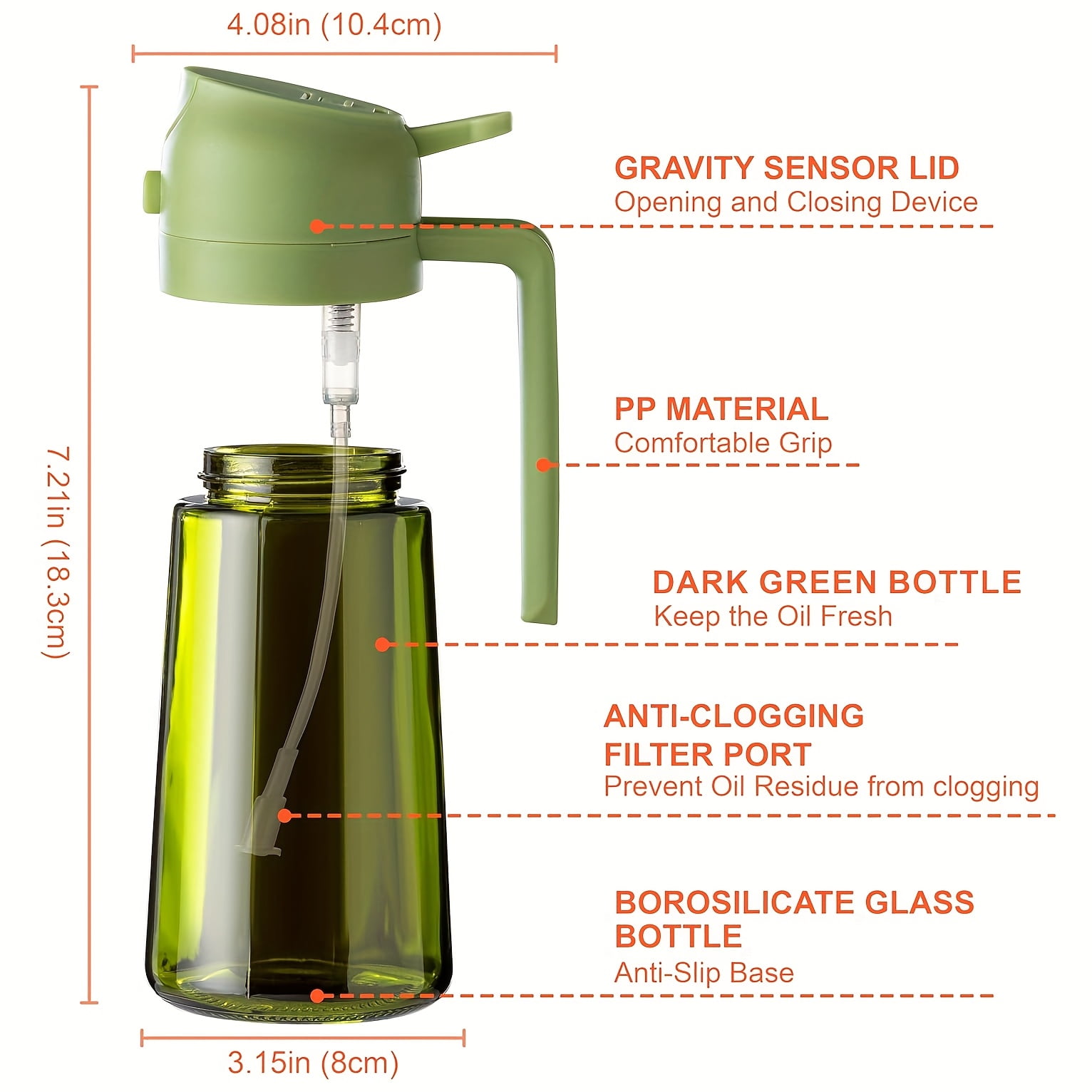 Oil Dispenser Bottle with Sprayer, 2 Pack 16 oz Dark Green Glass for Cooking BBQ