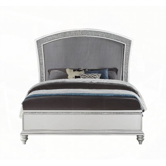 CAL. King Bed with Maverick Fabric & Platinum Finish - Stable with Classic Charm
