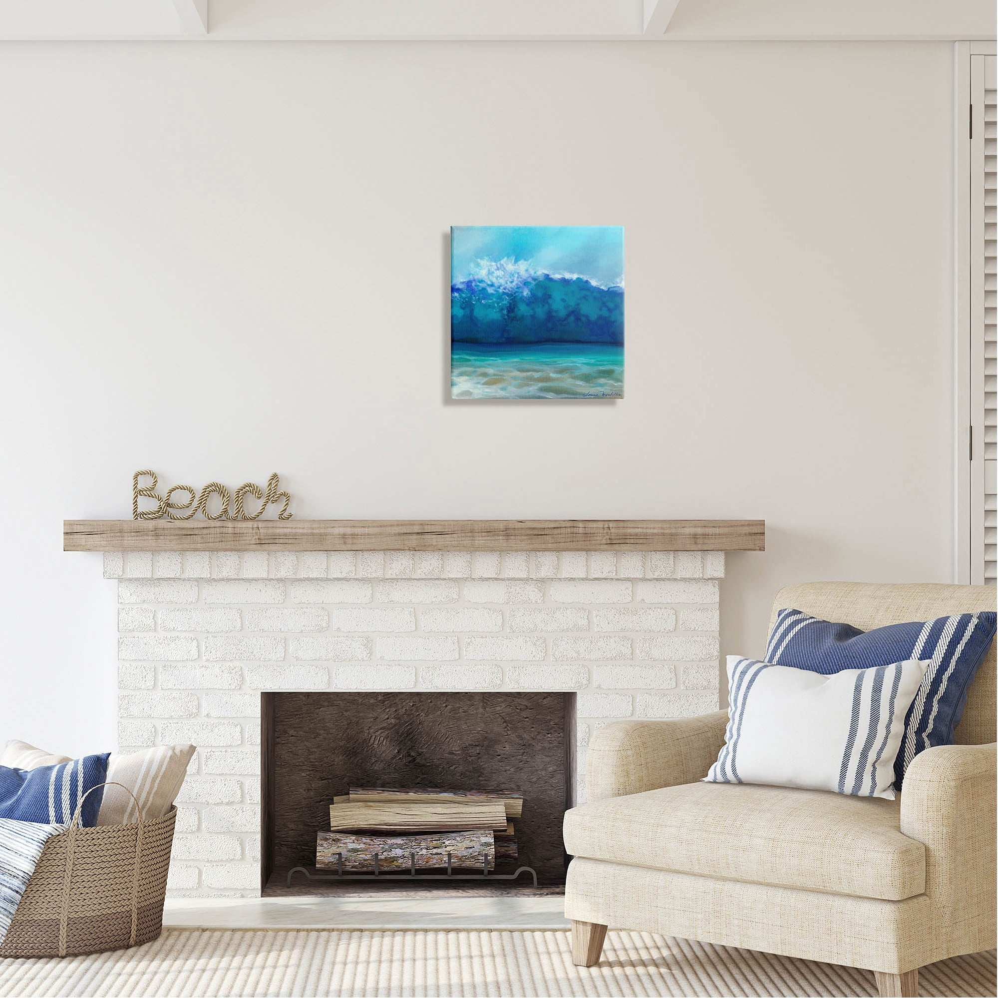 Stupell Industries Vivid Blue Tsunami Wave Splash Coastal Painting Gallery Wrapped Canvas Print Wall Art