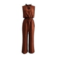thumbnail image 4 of Women's Sleeveless Jumpsuit, Summer Solid Color With Round Neck & Zipper, Casual One-Piece For Minimalist Style Brown 2XL, 4 of 5