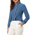 thumbnail image 1 of INSPIRE CHIC Women's Office Button Down Ruffle Stand Collar Long Sleeve Work Shirts, 1 of 6