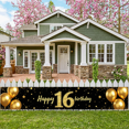 thumbnail image 6 of LUUFILx Happy 16th Birthday Backdrop Banner Gold Black Decorations Birthday Party Supplies Balloon Stars Photo Prop Background Photography, 6 of 7
