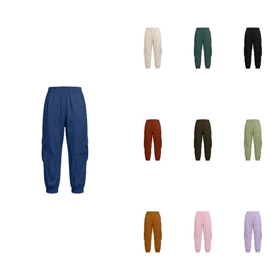 Summer Boys Girls Cargo Pants Elastic Waist with Pockets Blue Joggers Hiking Wide Leg Cargo Pants Y2K Street Baggy Trousers 11-12 Years