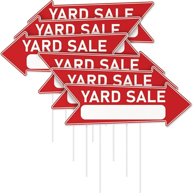 CNKOO Lot de 6 Flèches de Vente au Yard Panneau de Cour Double Face avec Piquets 17 X 6 Pouces Flèche en Plastique Panneaux Rouges Panneaux de Vente au Yard Résistants aux Intempéries