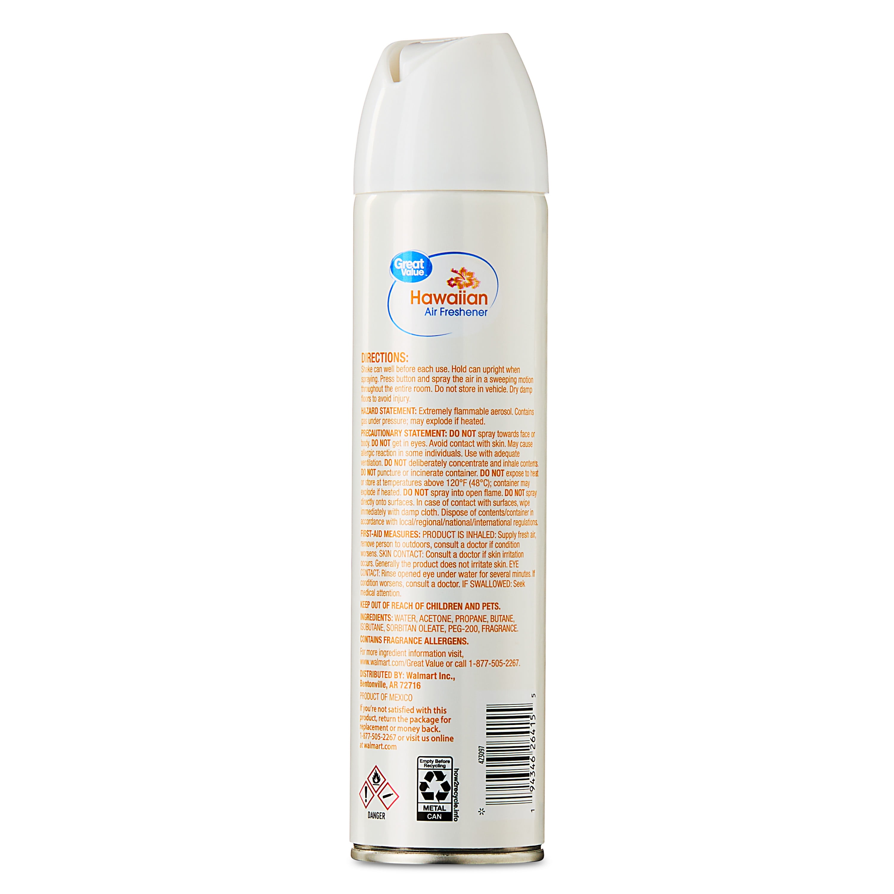 Great Value Aerosol Air Freshener, Hawaiian, 8 oz