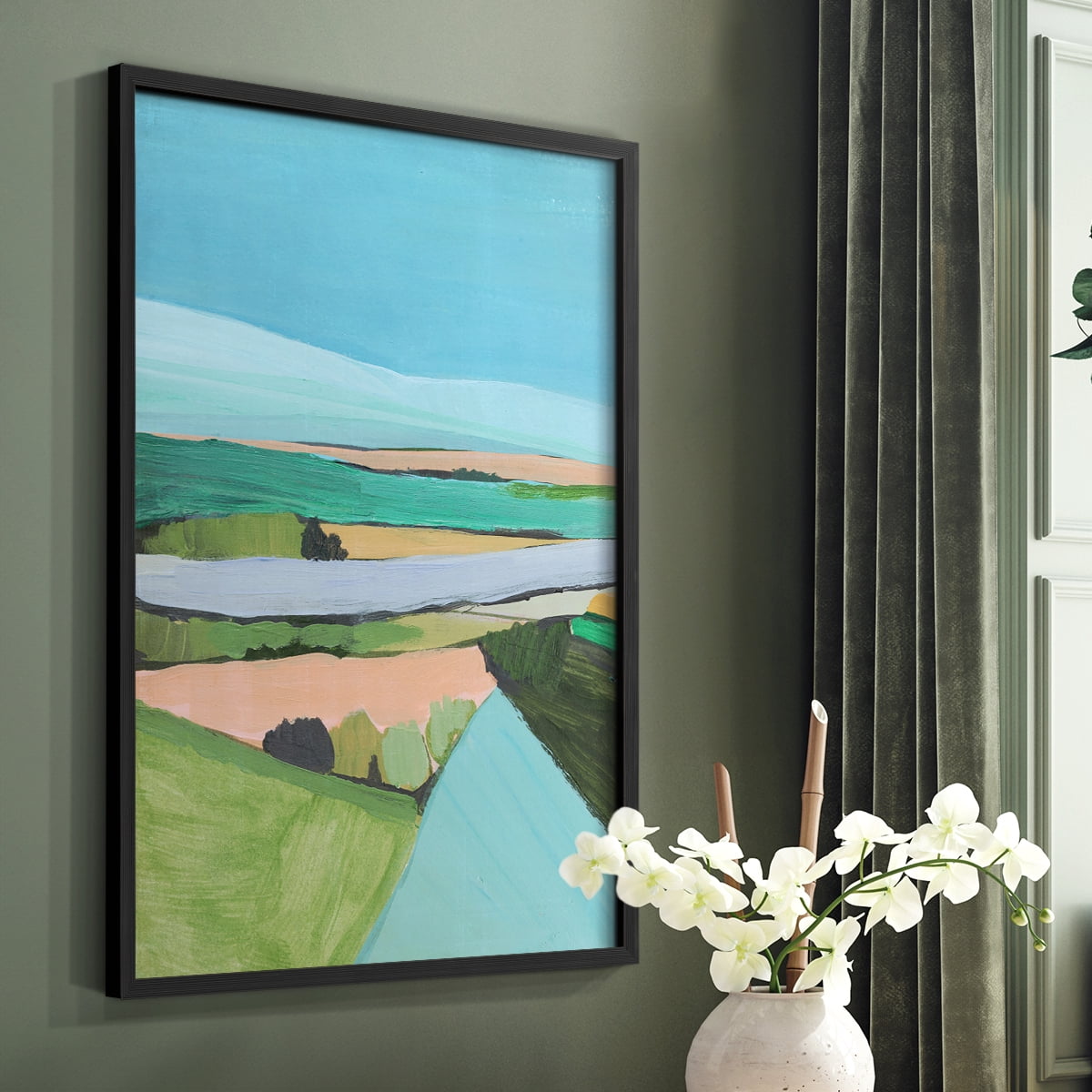 Bright Colored Countryside I Framed Print in Black Solid Wood Framed Print No Nail Hanging