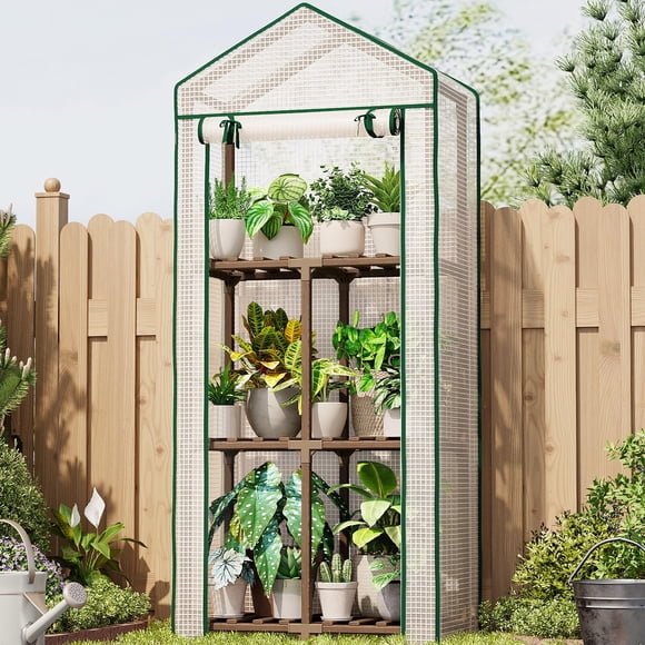 Invernadero Bamworld Mini de madera de eucalipto de 58 x 43 x 137 cm