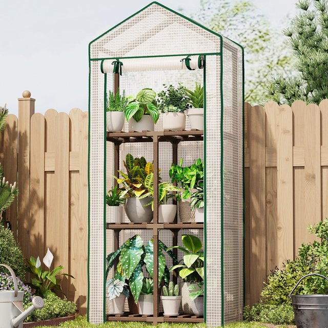 Invernadero Bamworld Mini de madera de eucalipto de 58 x 43 x 137 cm