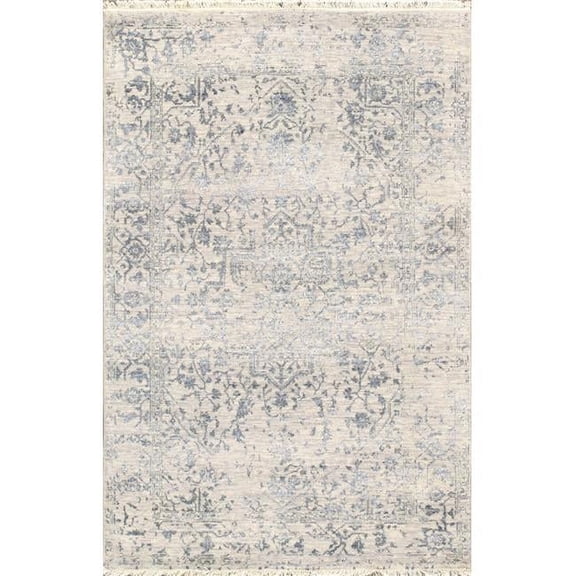 Pasargad Home  Transitional Collection Hand Knotted Bsilk & Wool Area Rug - Silver/Grey - 4' 0' X 6' 2'
