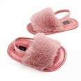 thumbnail image 3 of Girls Sandals Toddler, Faux Fur Slides with Elastic Back Strap Flats Shoes for Kids Baby Infant Girls Soft Sole Shoes Plush Sandal, 3 of 5