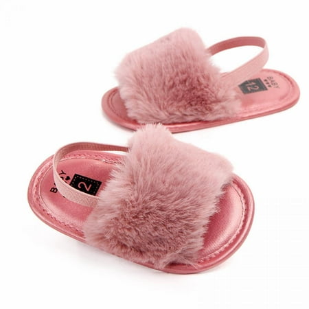 

Anti-slip Walking Shoes Baby Infant Girls Soft Sole Shoes Plush Slide Sandal