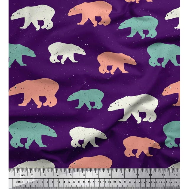 Soimoi Purple Modal Satin Fabric Colorful Polar Bear Animal Print Sewing Fabric Yard 42 Inch Wide