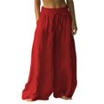 thumbnail image 2 of Bovemsi Women's Bubble Texture Linen-Like Ethnic Print Casual Pants – Retro Floral Wide Leg Trousers for Summer, Red, XXL, 2 of 4