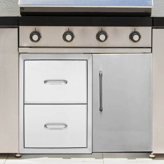 ToppiJoy 18*20.6*12.7in Stainless Steel Outdoor Kitchen Drawers, BBQ Drawer with Metal Handle, Double-Layer Closed Frame for Outdoor Kitchens & BBQ Islands