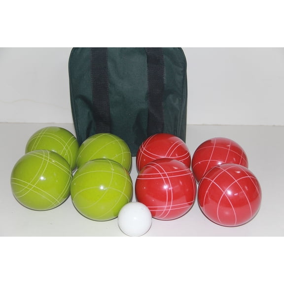 Italian/American Made, 110mm EPCO Bocce Set - Rustic Green/Red Balls and Green/Black Bag