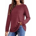 thumbnail image 2 of Long Sleeve Shirts for Female Loose Fit Crew Neck Tunic Pullover Blouse Dressy Casual Fall Winter Pullover Outfits Red S, 2 of 5