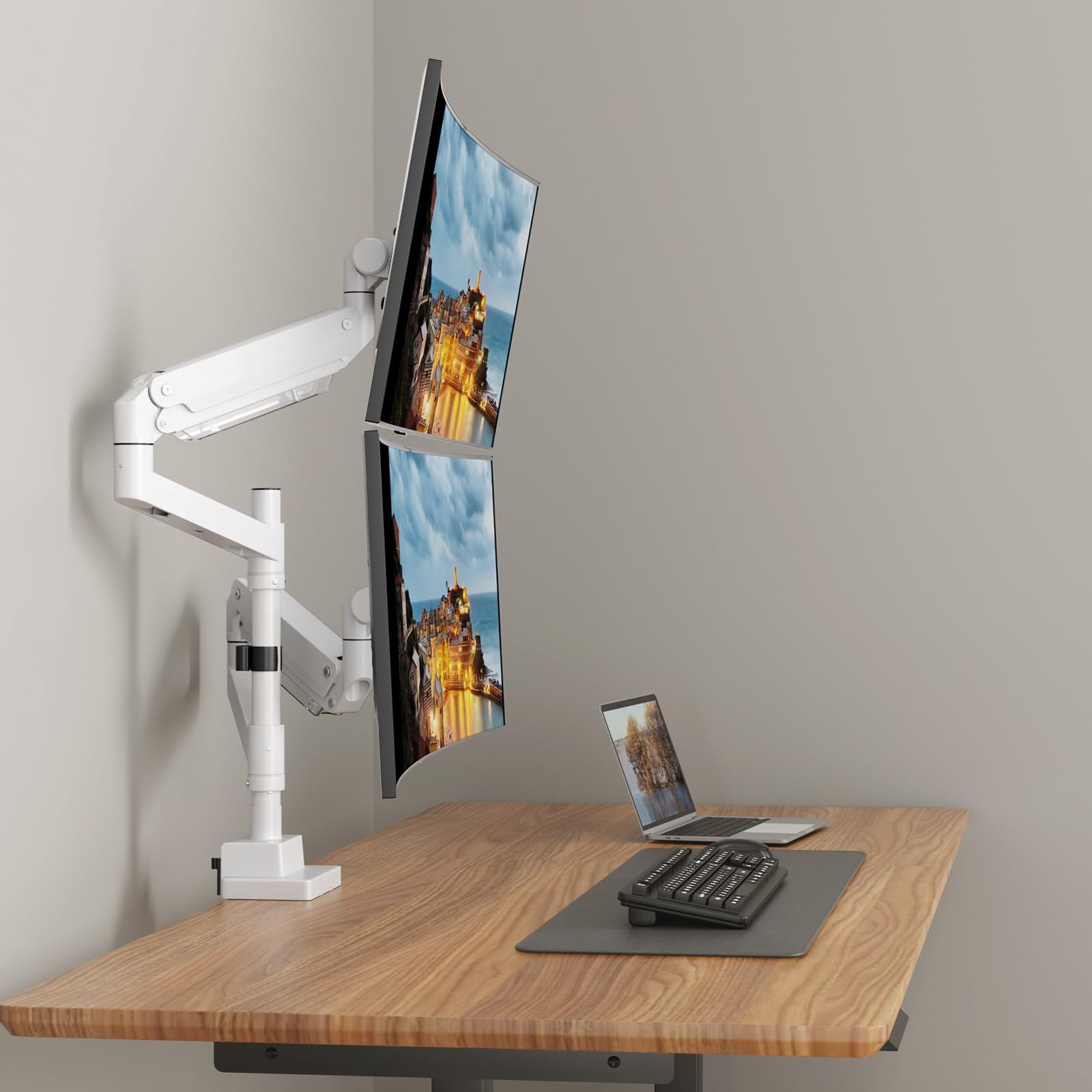 PUTORSEN 24-57 inch Dual Vertical Monitor Mount, Heavy Duty Monitor Arm for 2 Monitors, up to 59.4 lbs, Extra Tall/Wide Adjustable, Premium Aluminum Dual Monitor Desk Mount, VESA 75x75-200x200 mm