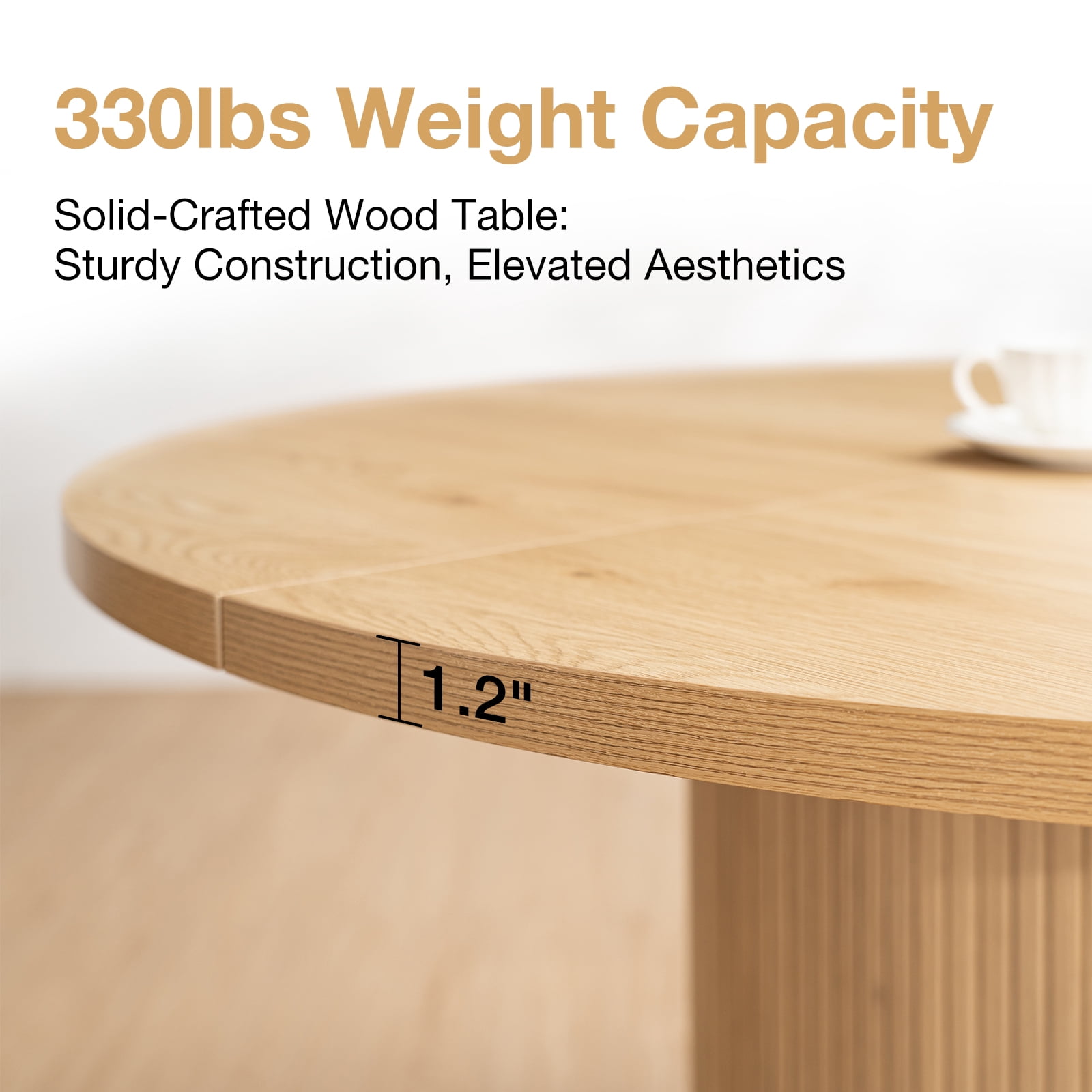Hommpa 48" Round Dining Table Morden Kitchen Table Wood for 4 with Wood Slide Door for Kitchen Living Room,Heavy Duty Pedestal Base,Natural