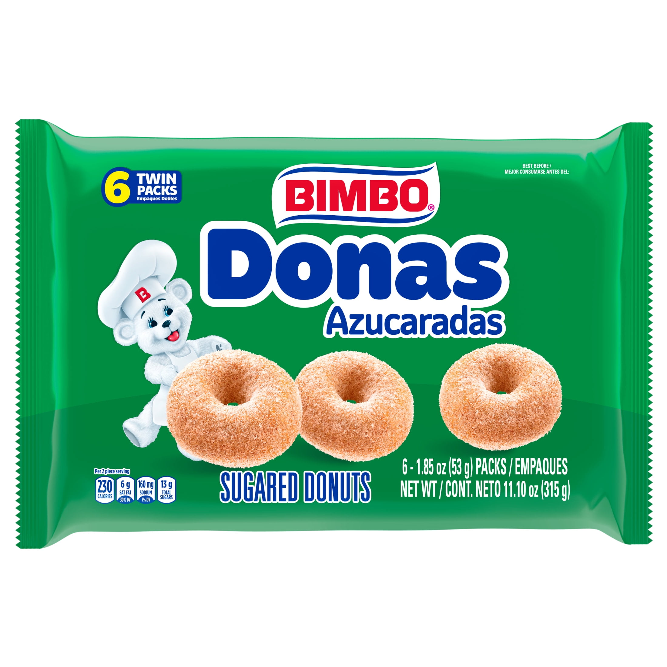 Bimbo Donas Sugared Donuts, 6 twin packs, Sugar Donuts, 11.1 oz Multipack
