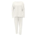 thumbnail image 6 of FRSASU Women's Two Piece Sets Solid Color Casual Loose Crewneck Long Sleeve Tops Wide Leg Pants White, 6 of 7
