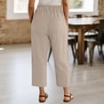 thumbnail image 6 of Women's Cotton Linen Casual Pants Summer Wide Leg Loose Ruffle High Waist Cropped Drawstring Palazzo Flowy Trousers with Pockets Khaki XL(XL), 6 of 6