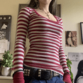 thumbnail image 2 of Women Fairy Grunge Sweater Tops Fall E-Girl Goth Y2k Long Sleeve Round Neck Slim Fit T Shirt Going Out Pullover Tops Aesthetic Clothes, 2 of 6