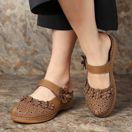 

Sandals for Women Flower Wedge Slipper Dressy Summer Close Toe Sandals Comfy Arch Support Sandal for Beach Travel